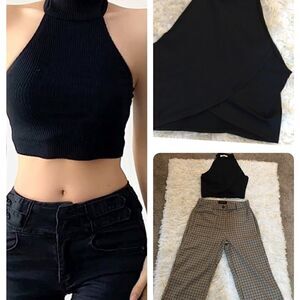 SILKY MICRO RIBBED MESH CHOKER CROP TOP‎